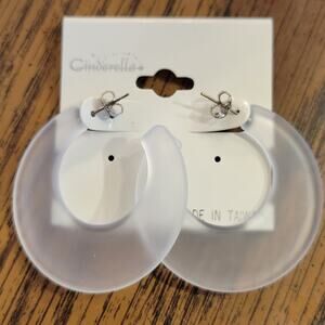 Clear Hoop Earrings 1.7" Retro Frosted Y2K Festival Pierced 80's Statement White